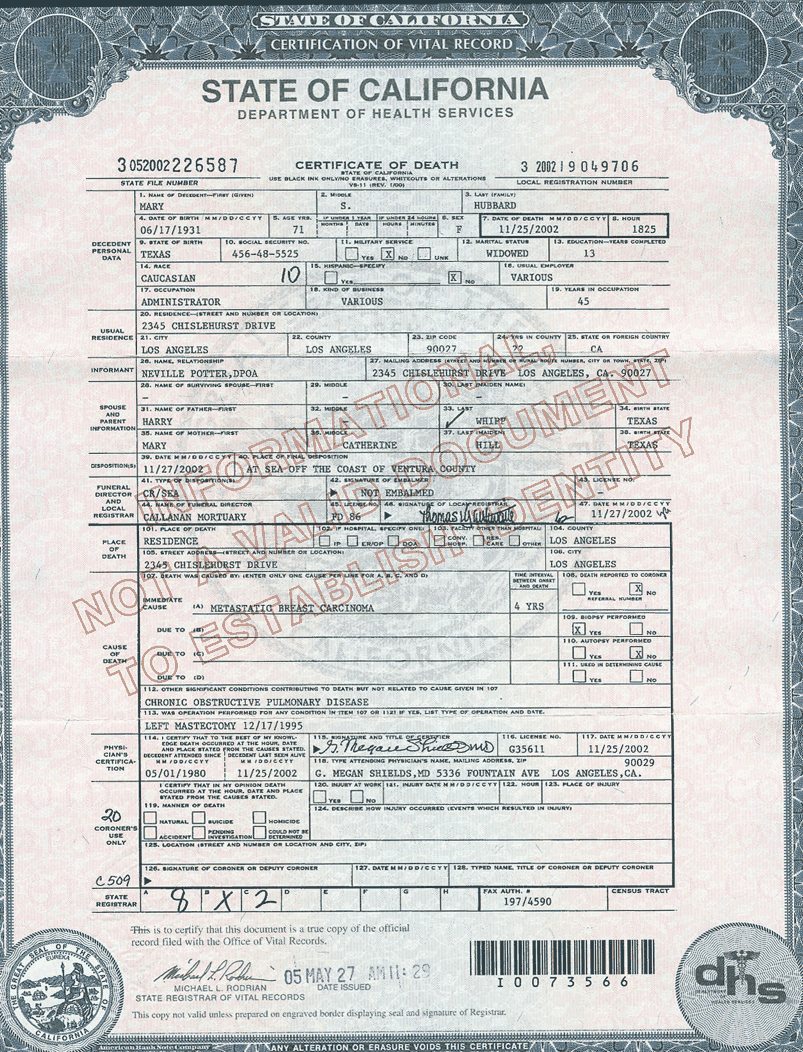 MSH Death Certificate